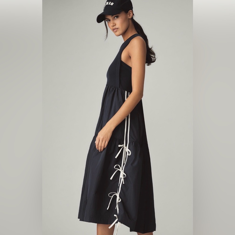 Daily Practice Bowline Midi Dress Anthropologie Track Stripe Side Ties Pockets - Picture 5 of 17